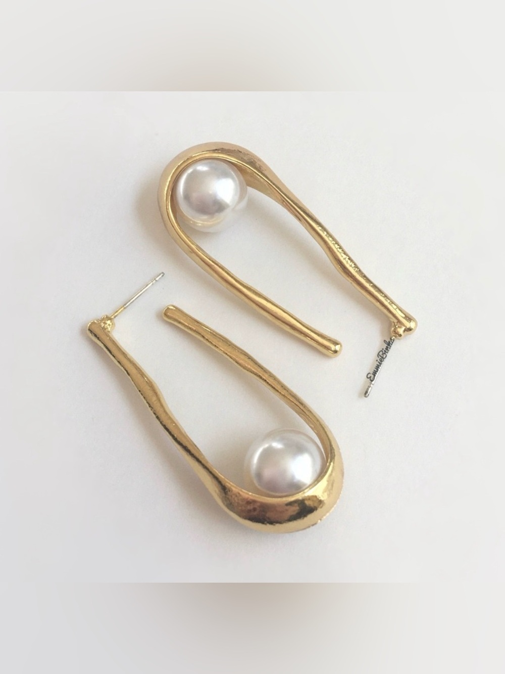 New Anthropologie Pearl Vintage Hoop Earrings - Picture 13 of 16